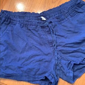 Blue linen drawstring shorts